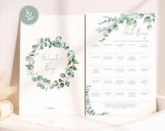 Wedding Bingo | Wedding Game | Guest Bingo | Game for Bride and Groom and Guests | Printable PDF | Eucalyptus