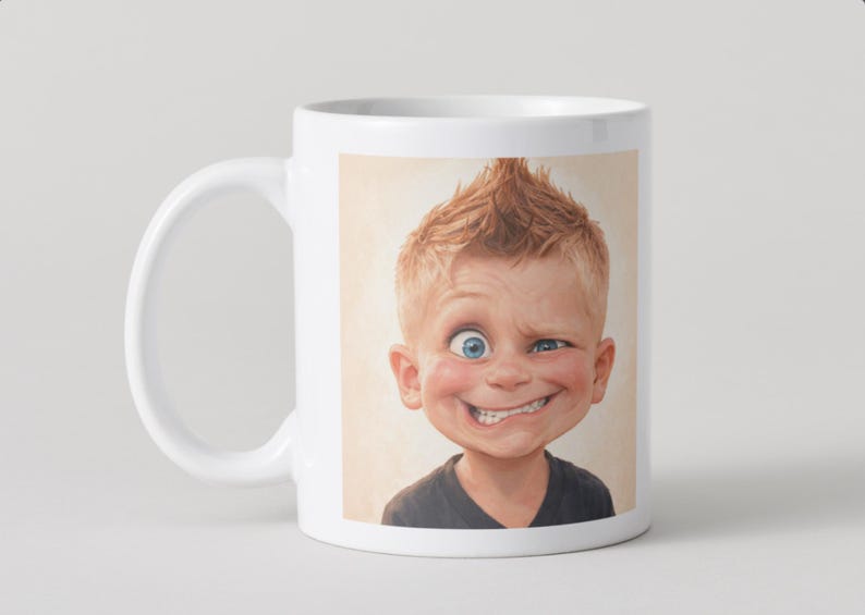Custom caricature portrait from photo | funny personalized drawing | digital gift | personalized poster | cartoon style Tasse