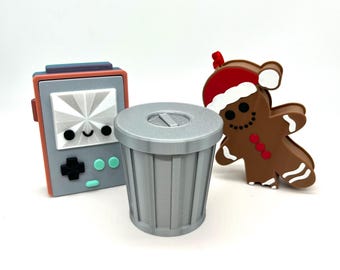 3D Printed Containers for Gift Boxes, Decoration, Plants, and Mini Fidgets - Trash Cans, Video Game, and Gingerbread Man