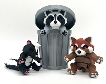 Trash Canimals- Articulating Raccoon "Trash Panda" Figurine, Articulating Red Panda Figurine, Articulating Skunk Figurine