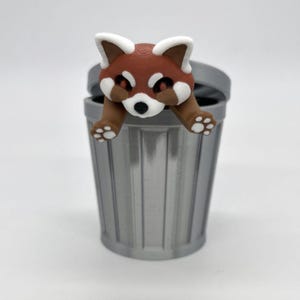 Trash Canimals- Articulating Raccoon "Trash Panda" Figurine, Articulating Red Panda Figurine, Articulating Skunk Figurine Red Panda & Trashcan