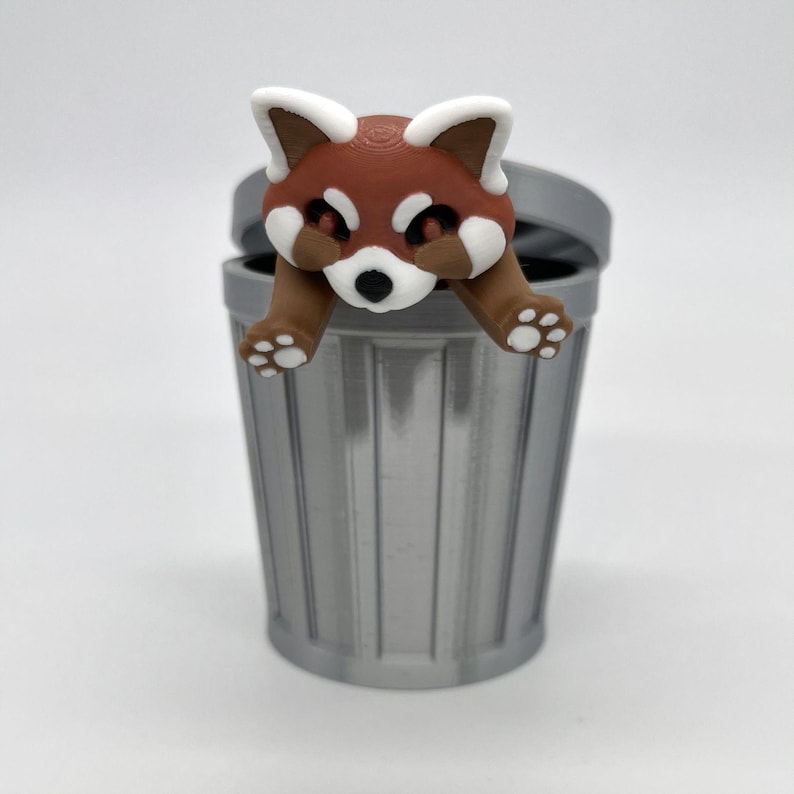 Trash Canimals- Articulating Raccoon "Trash Panda" Figurine, Articulating Red Panda Figurine, Articulating Skunk Figurine Red Panda & Trashcan