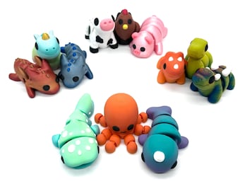 3d printed articulating animal packs, farm pack, dino pack, sea life pack, fantasy creatures pack, fun size friends pack