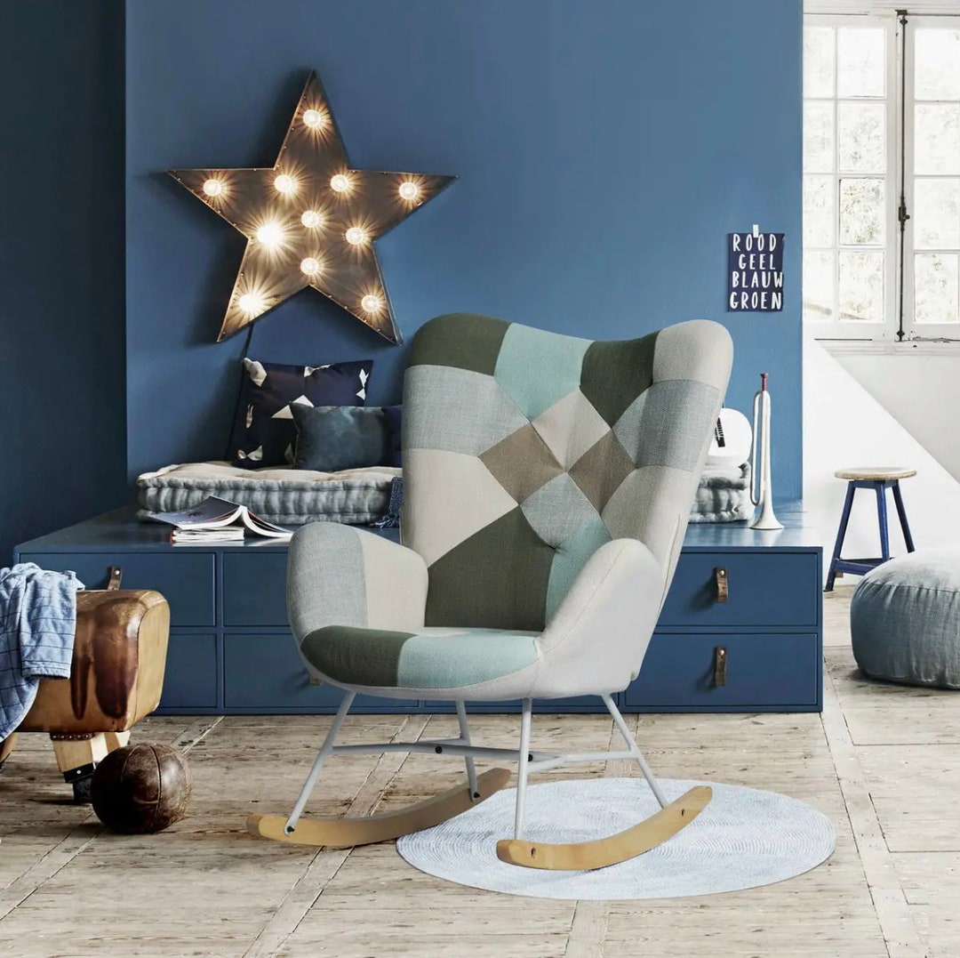 Rocking Chair With Patchwork Fabric Design - Etsy