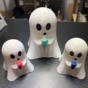 Cute Ghost Figurine Holding Mini Stanley Tumbler - Adorable Ghost Decoration - Spooky Halloween Decor