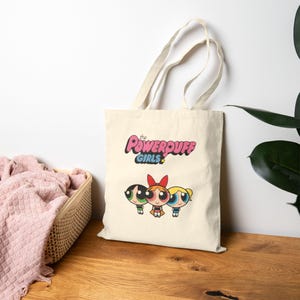 Friendship Bag, Powerpuff Girls Cotton Canvas Tote Bag, Eco Friendly Bag, Gift for Cartoon Lover, Beach Bag, Gift for Friend,
