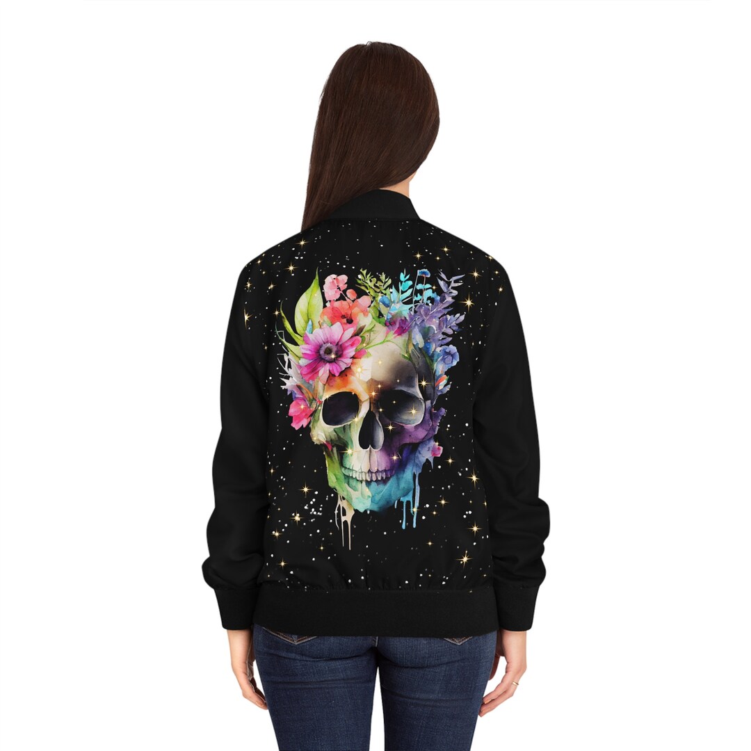 Skull Bomber Jacket Gothic Jacket Graphic Bomber Jacket - Etsy