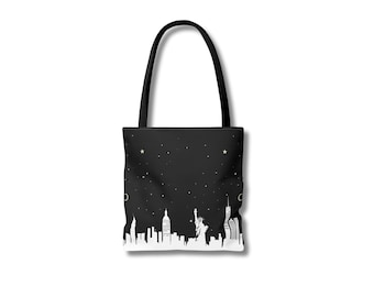 New York Tote Bag, NYC Tote Bag, Black and White Bag, Skyline, Night Sky, Manhattan