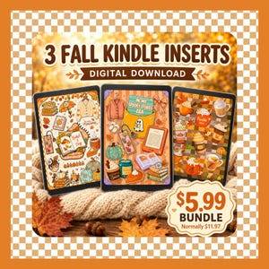 Fall Kindle Insert Bundle, 3 Autumn Bookish Kindle Cover, Cozy Spooky Pumpkin Spice Digital Download, Reader Gift