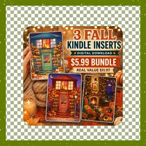 Fall Kindle Insert Bundle, 3 Autumn Bookshop Kindle Cover, Autumn Kindle Art, Cozy Cats, Digital Download