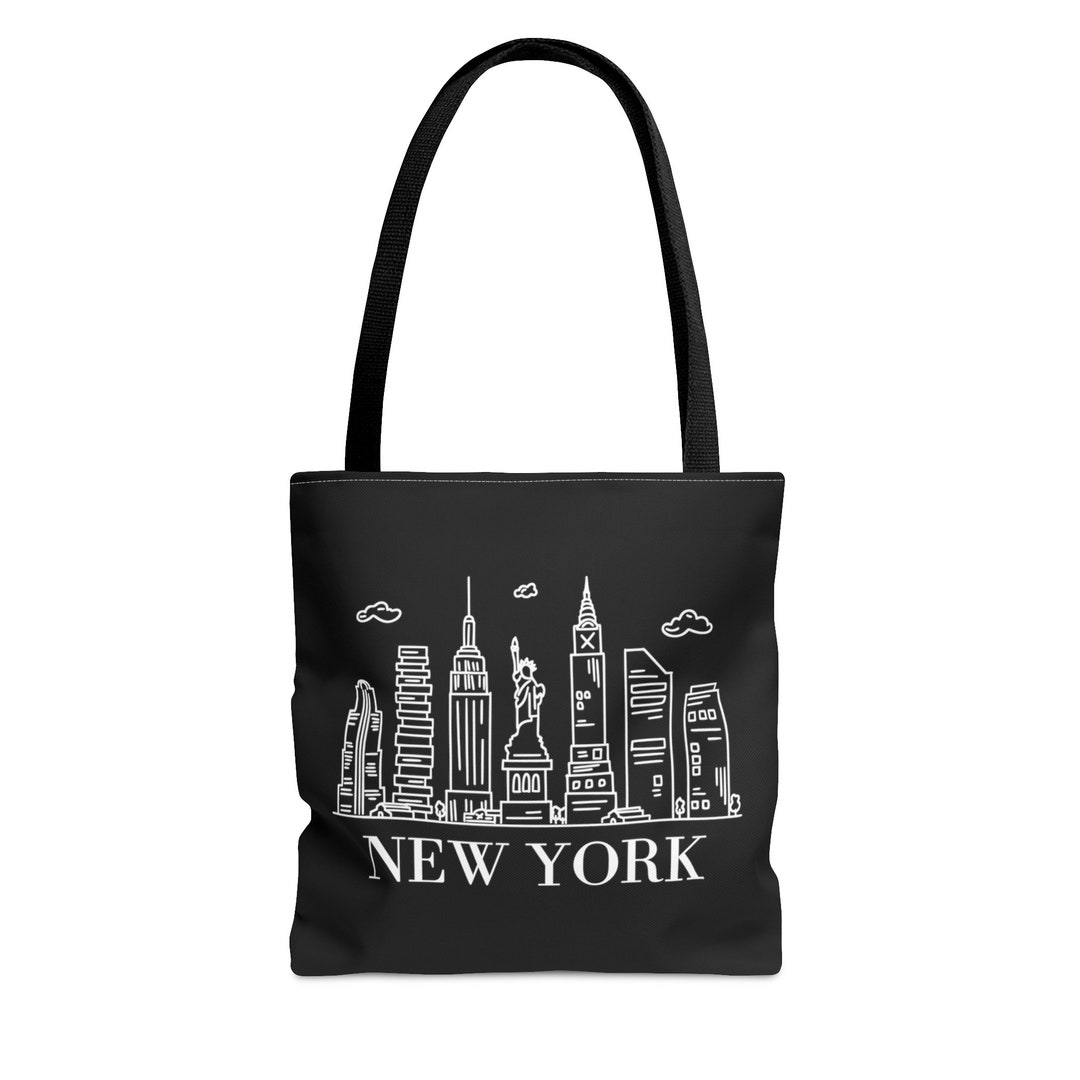 New York Tote Bag NYC Tote Bag Skyline Manhattan Black Etsy