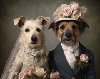 Portrait personnalisé d'animaux de compagnie Royal 2, peinture de chien de la Renaissance à partir d'une photo, impression de chat royal, cadeau de mariage personnalisé pour couple, cadeau de Noël