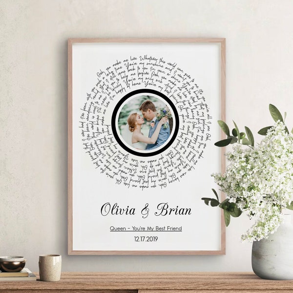 Vinyl Record Song Lyrics Print With Photo, Custom Wedding Gift For Couples, Birthday Gift For Him, Our Song Poster Art, Valentine's Day Gift