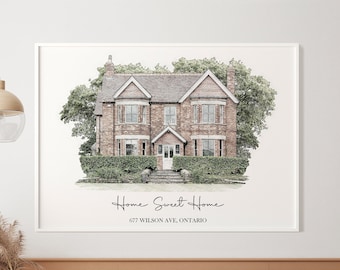 Custom House Sketch, New Home Gift, Drawing From Photo, Personalized Housewarming Gift, First Home Painting, Realtor Closing, Christmas Gift