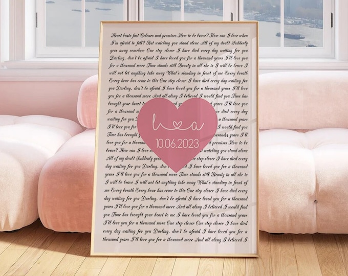 Custom Song Lyrics Print, Personalised Anniversary Gifts For Couples, Birthday Gift For Wife, Our Song Poster, Valentine's Day Gift For Him