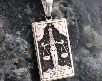 Justice Tarot Necklace – 925 Sterling Silver Pendant – Minimalist Tarot Jewelry – Gothic & Boho Style – Spiritual Gift