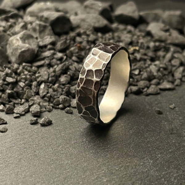 Geschwärzter Gehämmerter silberRing, Sterling Silver Band, Oxidized, geschenk für ihn , Designer gehämmert  Schmuck Mode antiken Silber Ring