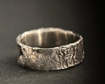 Strukturierte,einzigartige Silber Ringschiene, brutalistischer Herrenring aus Sterlingsilber, Geschenk für Ihn