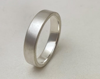 Minimalist Silver Ring – Unisex 925 Sterling – Brushed Finish – Handmade Band – Customizable 6mm – Gift for Him or Her