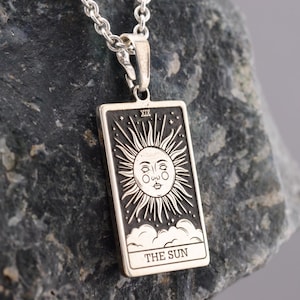 The Sun Tarot Necklace – 925 Sterling Silver or Gold Plated – Spiritual Jewelry – Gothic & Boho Necklace – Personalized Gift