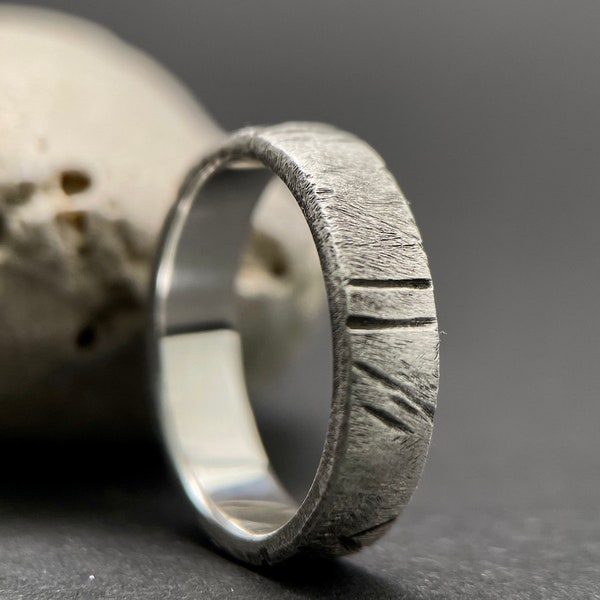 Rustic Sterling Silver Men's Wedding Band, 6MM  Ring, Unique Handmade Textured Unisex Band"