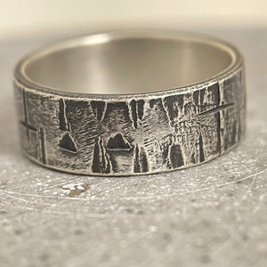Altmodischer Ring-Rustikaler Ring aus Sterlingsilber-handgefertigter geprägter Ring, Oxidierter Ring.