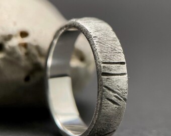 Rustikaler Sterling Silber Ring für Männer, Einzigartige handgemachte Strukturierte
