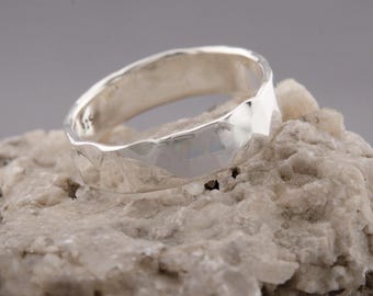 Handgemachter Silberring – 925er Sterling Silber, gehämmert & poliert, 3–10 mm Breite, personalisierbar, Unisex Ehering