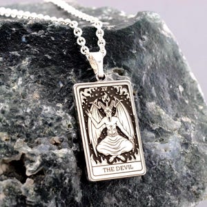 The Devil Tarot Necklace – 925 Sterling Silver or Gold Plated Pendant – Gothic Occult Jewelry – Spiritual Gift – Witchy Necklace