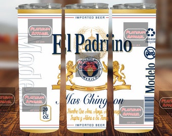 May include: A white can of Modelo Especial beer with the text "El Padrino Mas Chingon" and a gold lion crest. The can is 20 fluid ounces and says "Imported Beer".