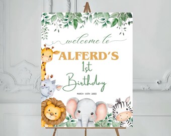 Editable Safari 1st Birthday Welcome Sign: Jungle Theme (Digital Download)