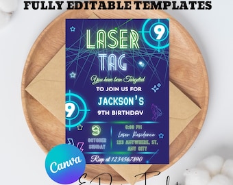 Modèle d'invitation d'anniversaire néon laser tag (téléchargement numérique)