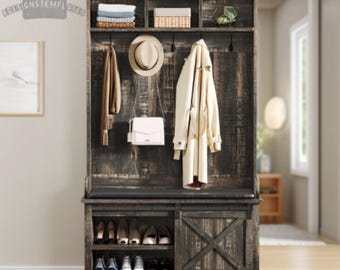 Industrial Entryway Bench/ wall Coat Rack Hall Tree Shoe Storage Shelves Organizer