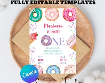 Editable Donut Birthday Invitation Template: Printable Party Invite (Digital Download)