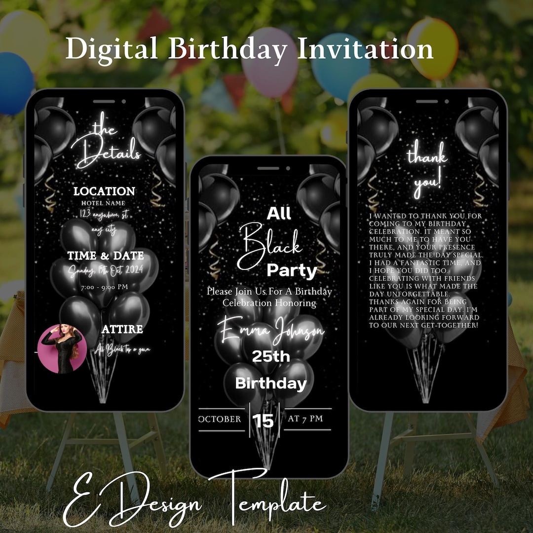 Black and Gold Birthday Invitation Template (digital Download) - Etsy