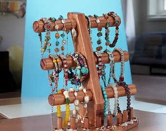1Pc Wooden 3-Tier Bracelet Display Stand with Ring Holder