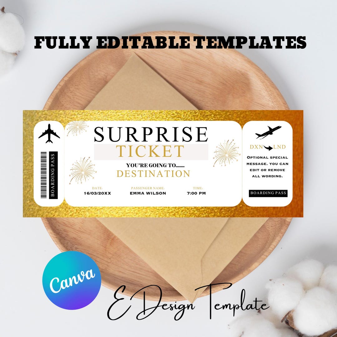 Editable Surprise Boarding Pass Template: DIY Printable Ticket (digital ...