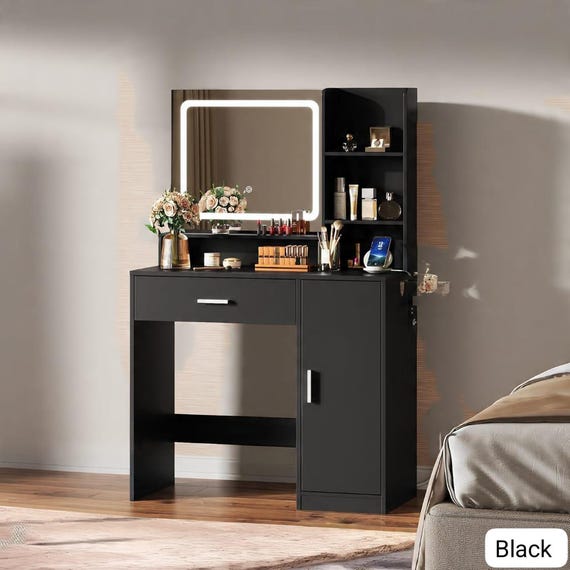 Modern Makeup Vanity Desk with LED Mirror & Lights