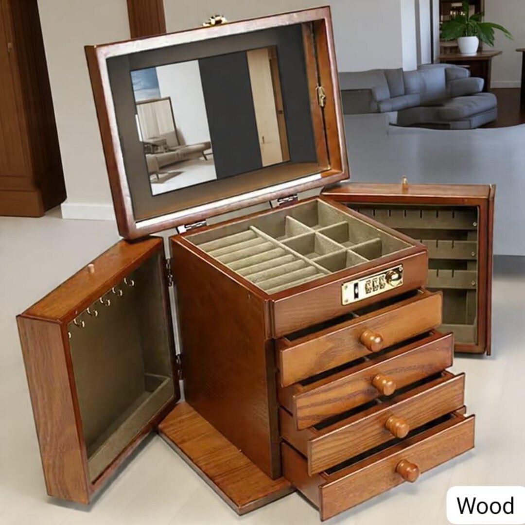 Multi-functional Wooden Jewelry Storage Case With Combo Lock – Brown - Etsy