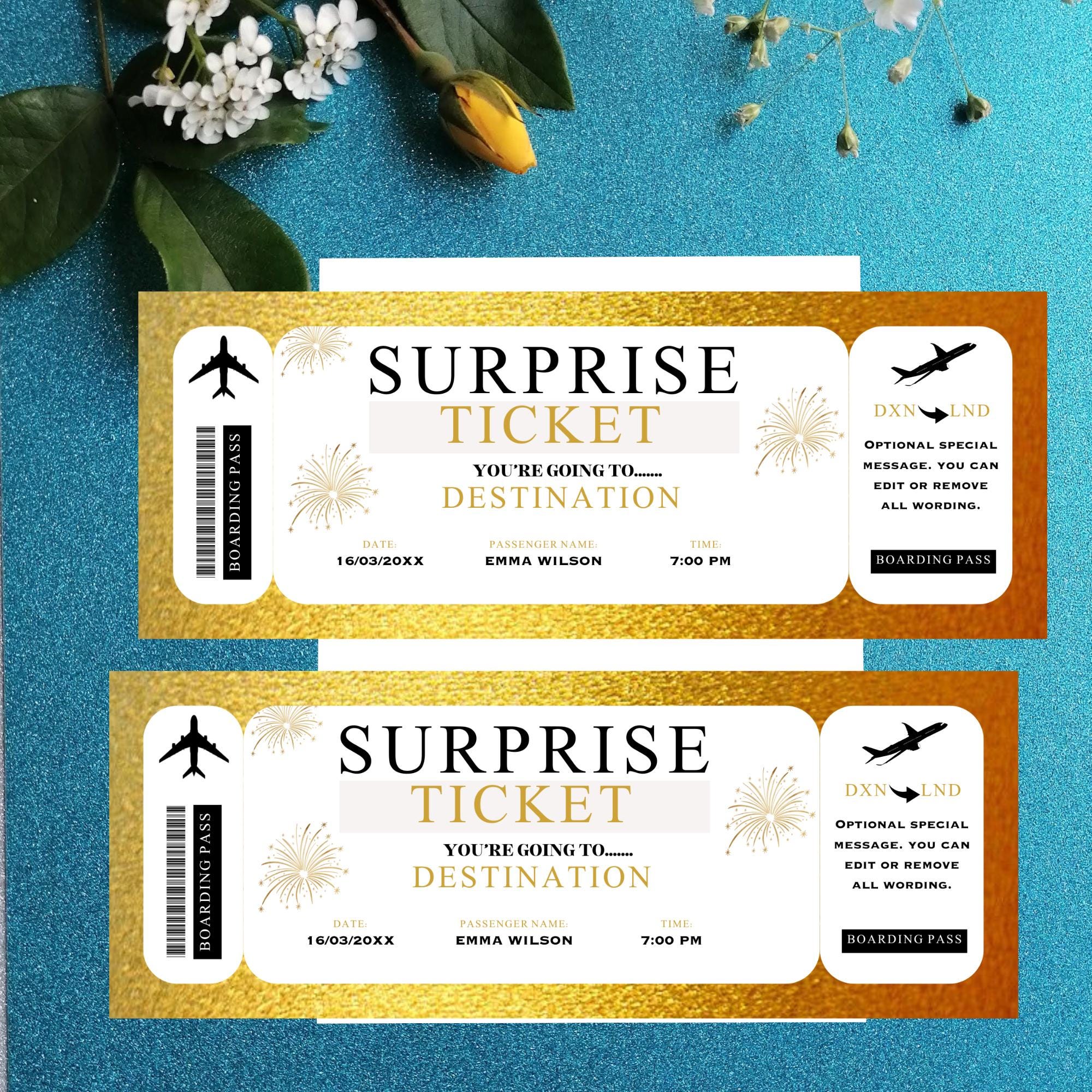 Editable Surprise Boarding Pass Template: DIY Printable Ticket (digital ...