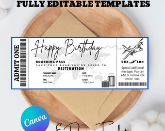Billet anniversaire carte d'embarquement imprimable : voyage surprise modifiable (téléchargement numérique)