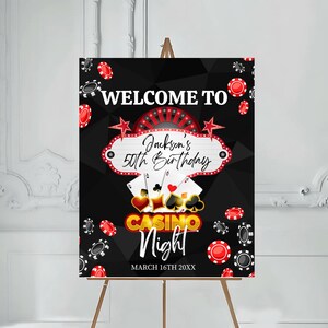 Panneau de bienvenue modifiable pour un anniversaire de casino. Anniversaire de poker. Panneau de bienvenue pour anniversaire adulte. Panneau de bienvenue pour une soirée casino. Jeu de cartes As.