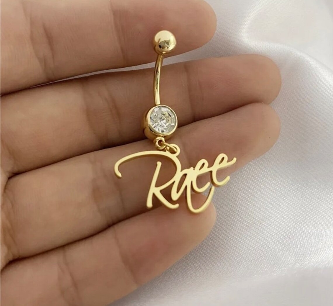 Custom Belly Ring Name Plate Custom Body Jewelry Stainless Steel Zircon