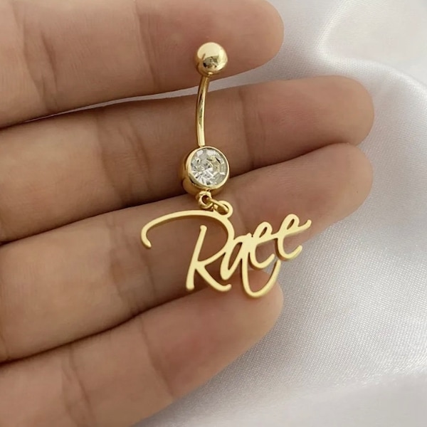 Custom Belly Ring Name Plate Custom Body Jewelry Stainless Steel Zircon Belly Button Ring  Gift for Women