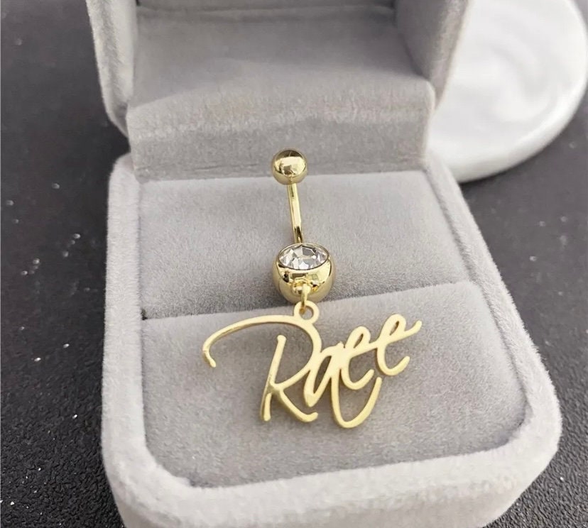 Custom Belly Ring Name Plate Custom Body Jewelry Stainless Steel Zircon