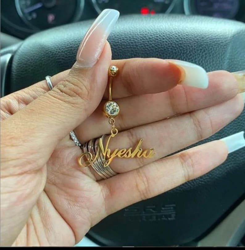 Custom Belly Ring Name Plate Custom Body Jewelry Stainless Steel Zircon