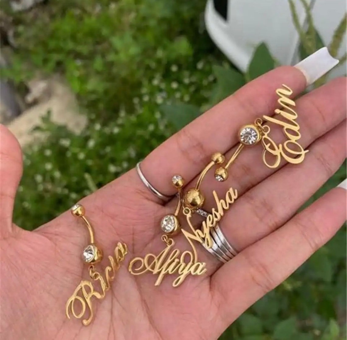 Custom Belly Ring Name Plate Custom Body Jewelry Stainless Steel Zircon