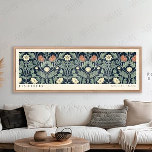 Horizontal Flowers Wall Art: William Morris Style Art Nouveau Floral Canvas Print