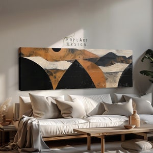 Mid Century Modern Framed Canvas Art: Black & Brown Panoramic Print