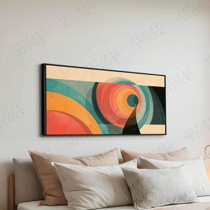 Abstract Statement Wall Art: Mid Century Modern Colorful Large Framed Canvas